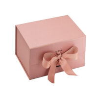 Pink callapsible paper box with ribbon closure