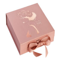 Pink callapsible paper box with ribbon closure - Image 4